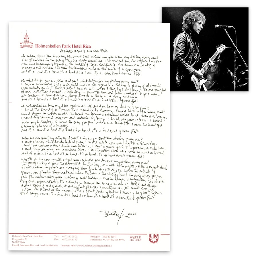 Dylan's handwritten lyrics