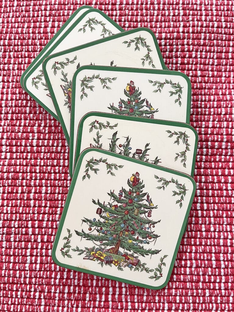 Pimpernel has been making cork-backed coasters and placemats for nearly 100 years. A keen eye can still pick up vintage coasters such as these.