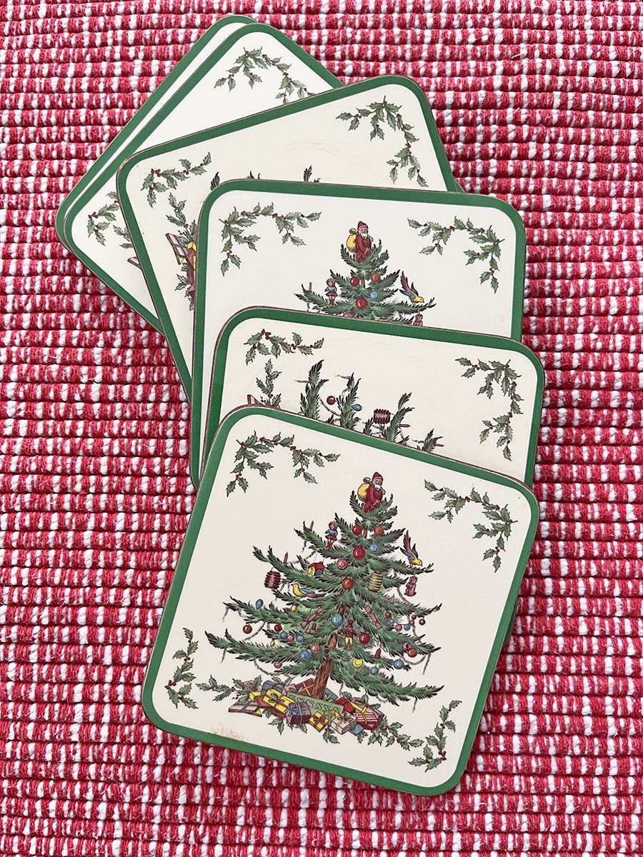 Pimpernel has been making cork-backed coasters and placemats for nearly 100 years. A keen eye can still pick up vintage coasters such as these.