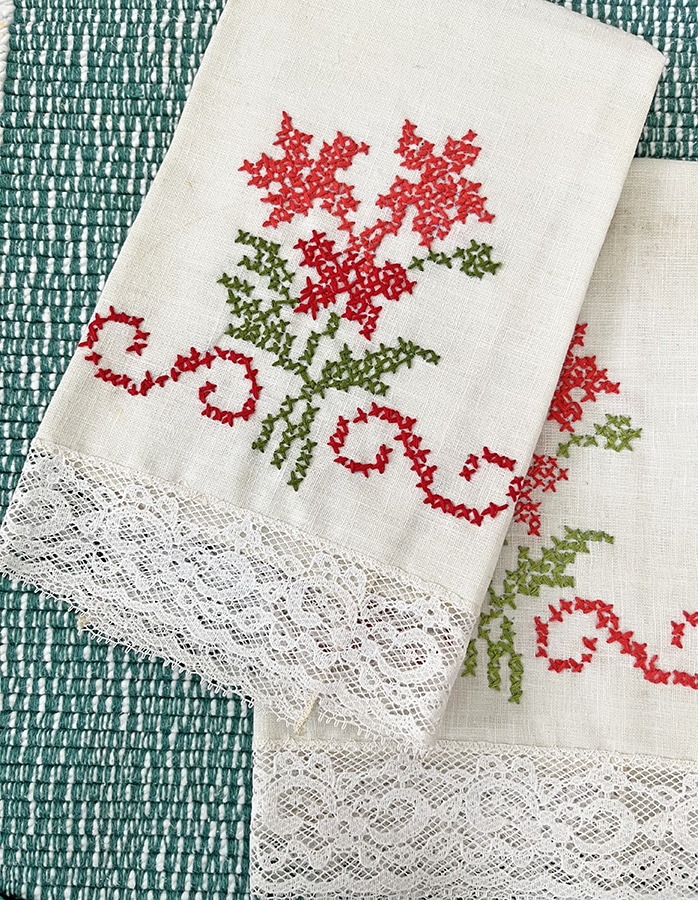 Why let hand stitched hand towels such as these sit in the closet?