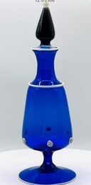 Striking and unusual Murano cobalt glass hand-blown perfume bottle, 8 inches tall