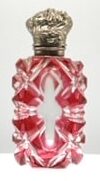 Lovely antique 19th-century ruby glass scent bottle with silver repousse lid, including intact dauber 2 3/4 inches tall