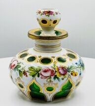 228 Exquisite small Bavarian cased cut to clear perfume bottle, 3 1/2 inches tall