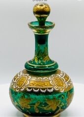 270 Wonderful 19th-century green glass and enamel (unmarked) Moser perfume bottle from single-family collection. 5 1/2 inches tall