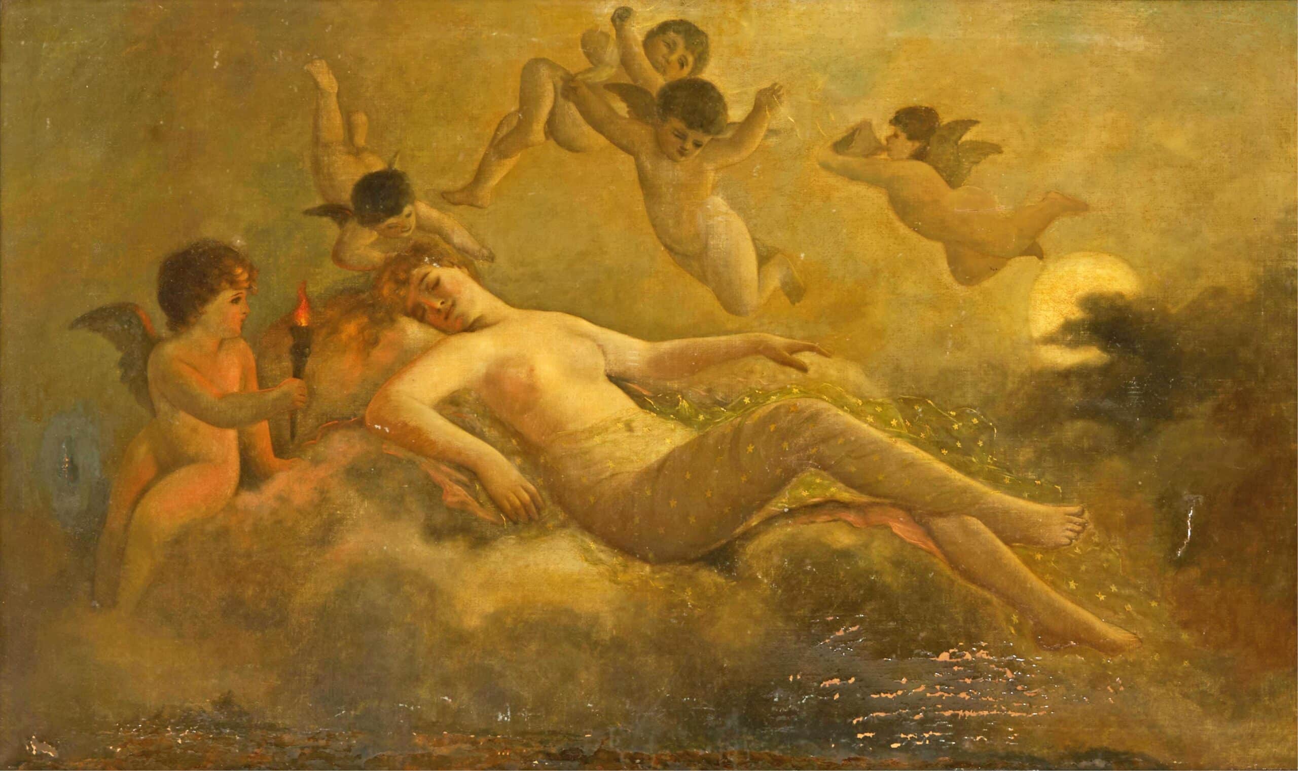 Astley Cooper painting, $9,600, Crescent City An original oil painting by Astley Cooper (American, 1856-1924), titled Seduction of Danae, circa 1885-1890, sold for $9,500 at an Important Estates Auction held Nov. 7-8 by Crescent City Auction Gallery in New Orleans, LA. Also, an original oil on board painting by the renowned Louisiana folk artist Clementine Hunter (1887-1988), titled Zinnias, fetched $8,960; and a 5-piece George Jensen style La Paglia sterling silver tea and coffee service in the Blossom pattern made $5,120.