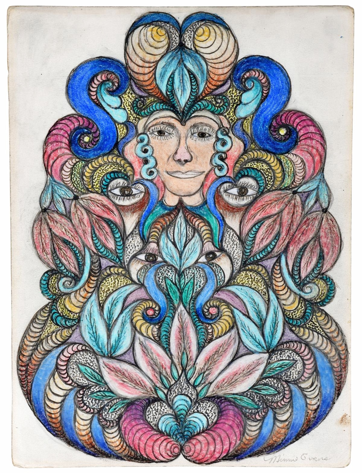 Minnie Evans folk art, $26,875, Slotin Folk Art