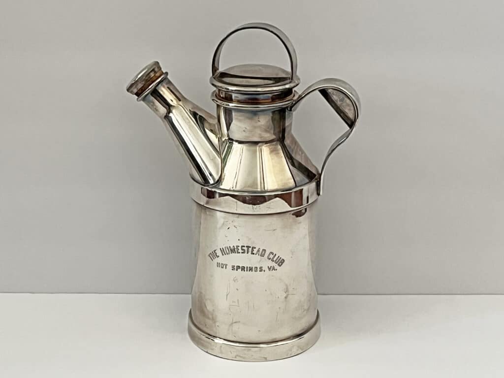A favorite shaker, made by Reed & Barton, bearing the words “The Homestead Club/Hot Springs, Virginia.” But Bloody Marys on New Year’s Day? Maybe not.