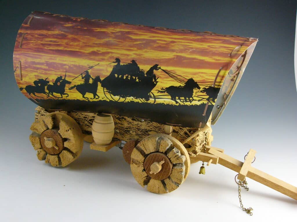 Another chollas-based lamp, 
with shade silhouette of a scene from the Wild West.