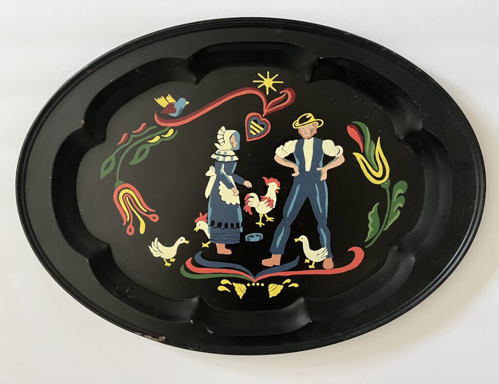 Violating the “only one” rule when downsizing is this paint-by-number toleware tray. On the other hand, it takes up little space, adding a bit of whimsy when serving guests.