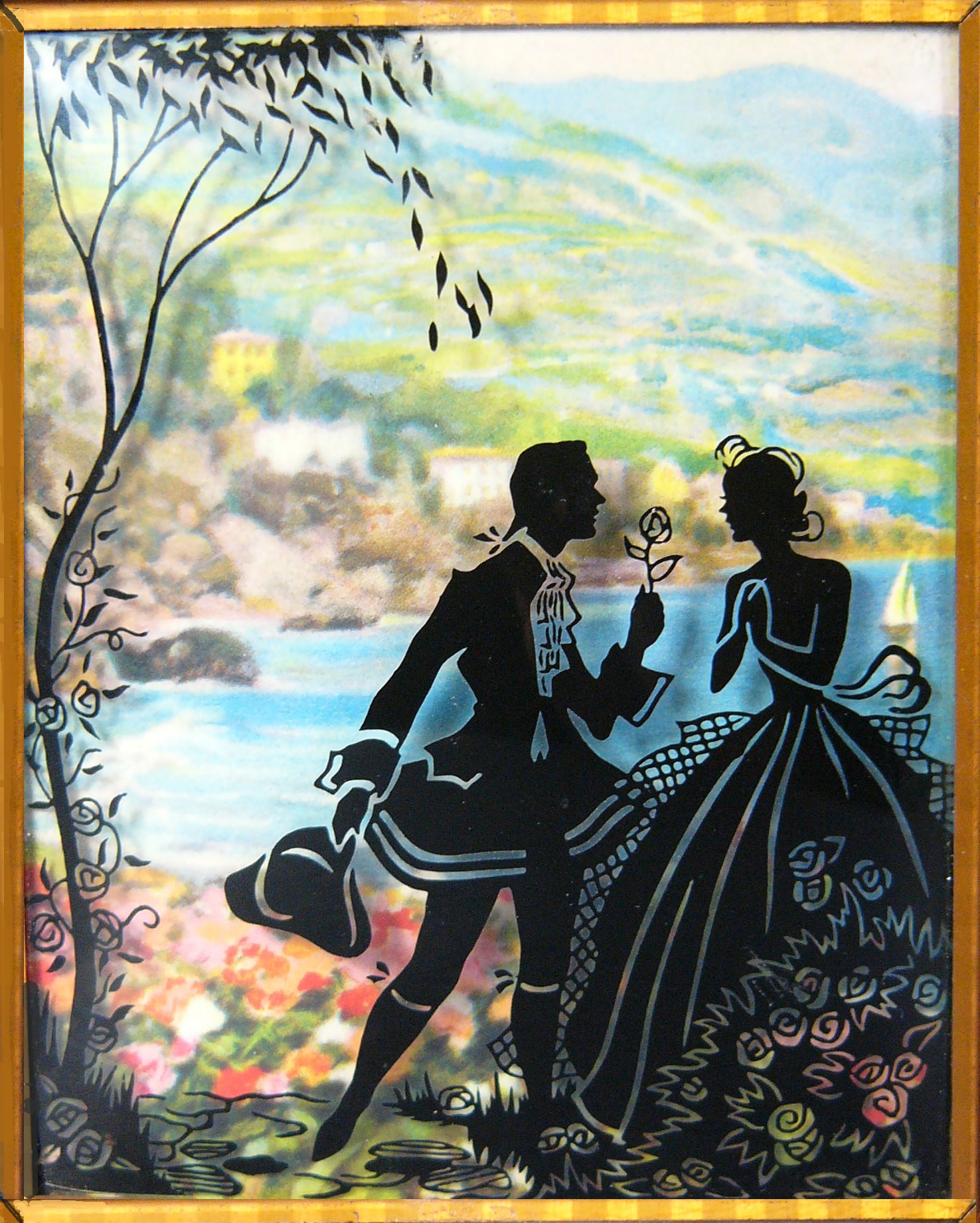 Courting couple, a popular silhouette theme.
