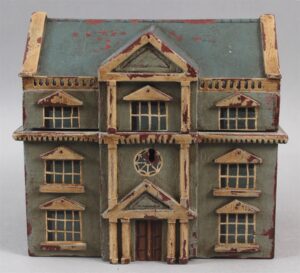 an antique, 19th Century, Carved and Painted Federal Style Folk Art Tea Caddy.