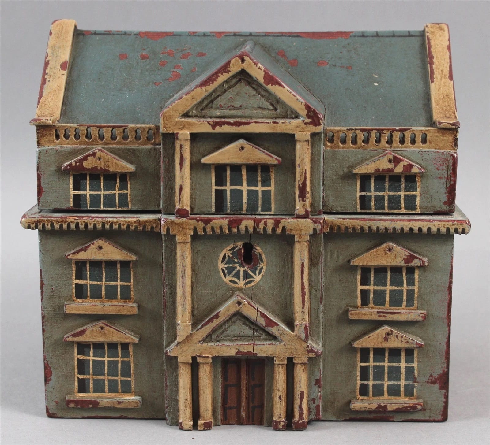 an antique, 19th Century, Carved and Painted Federal Style Folk Art Tea Caddy.