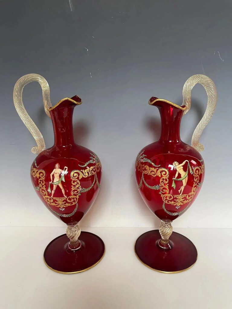 Pair of Italian Murano Glass Ewers
