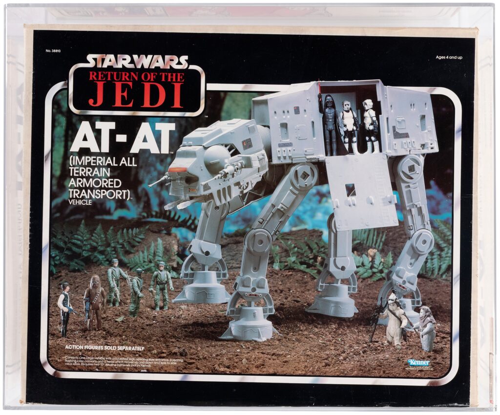 Hake’s Auctions sold the Return of the Jedi AT-AT (Imperial All Terrain Armored Transport) AFA 85 for a world record price of $50,762. Image: Hake’s Auctions