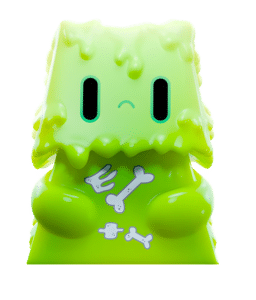 One TapCap Creature per Mystery Box. Tear it open to discover who you get. At right: Ultra rare Slime Guy