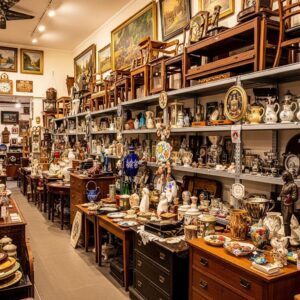 Antique shop filled with vintage furniture and collectibles, showcasing the diversity of items available