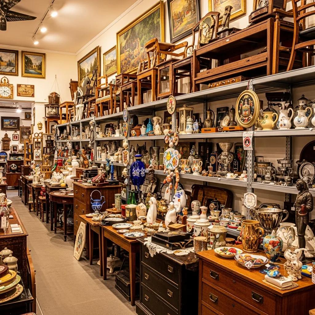 Antique shop filled with vintage furniture and collectibles, showcasing the diversity of items available
