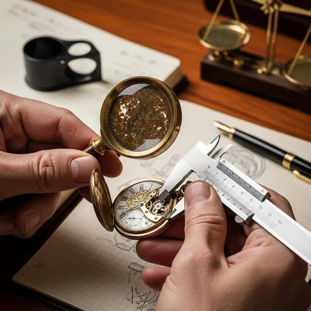 Close-up of an antique item being analyzed with appraisal tools