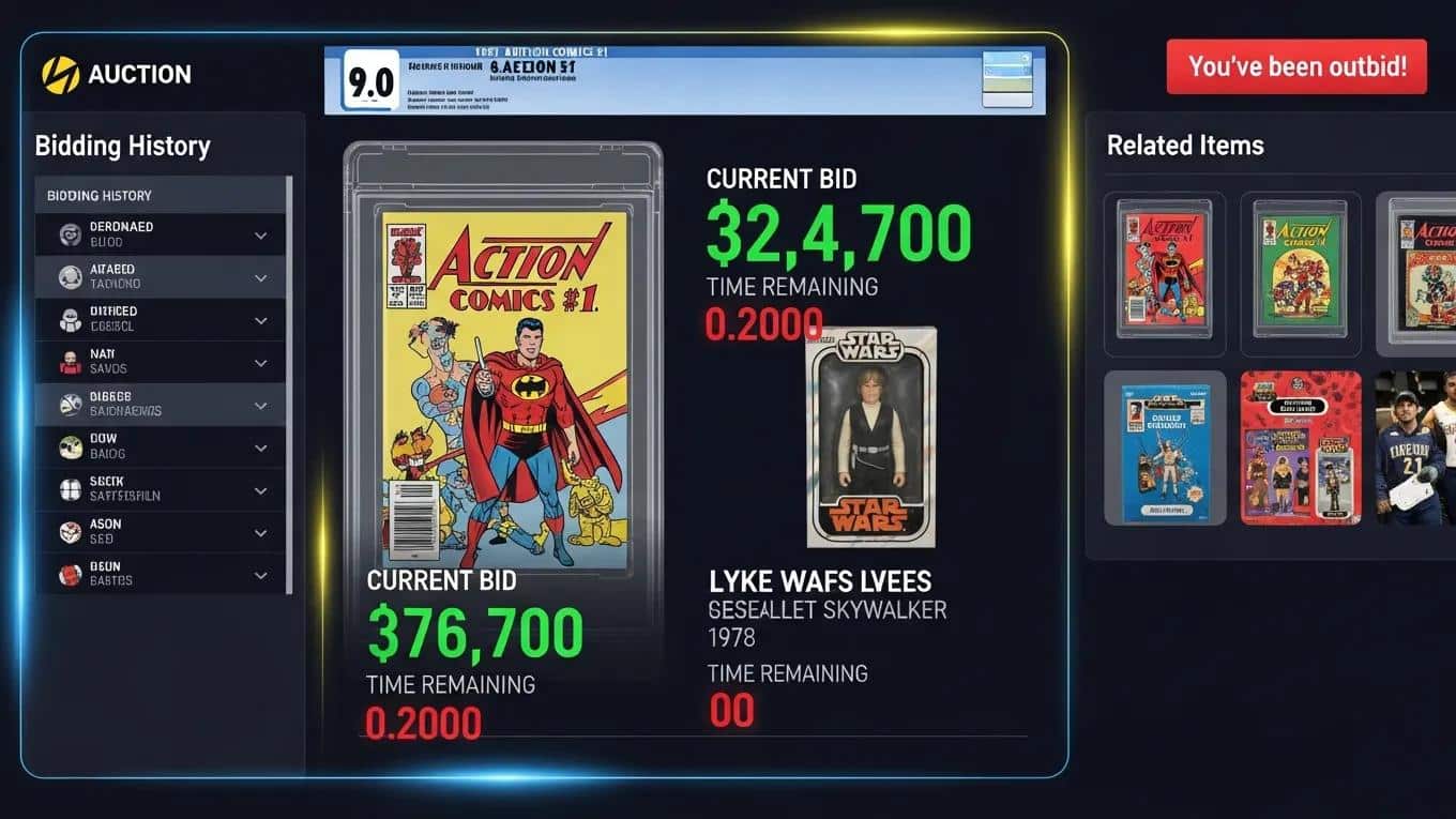An online auction interface presenting rare collectibles and the excitement of competitive bidding