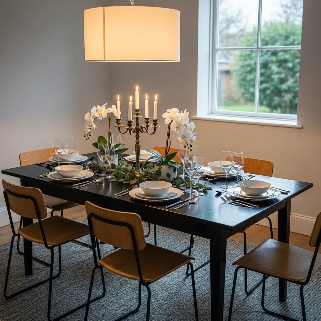 Dining area with vintage table and modern chairs, illustrating seamless styling