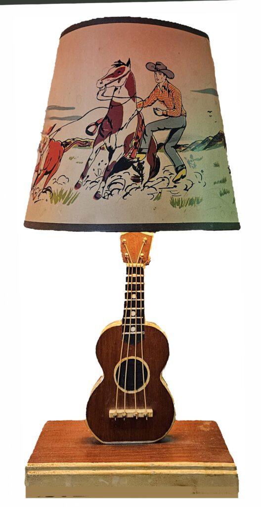 Mary Babchuk’s contribution to her husband Wayne’s collection: a Western-style guitar lamp, purchased 15 years before they met.