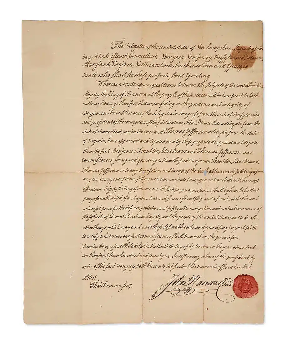 Signed John Hancock document $440,000, Freeman&rsquo;s