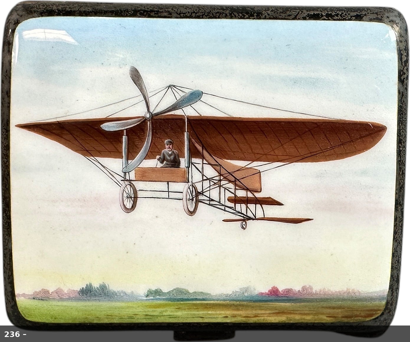Enameled sterling silver aviation cigarette case, Lot 236