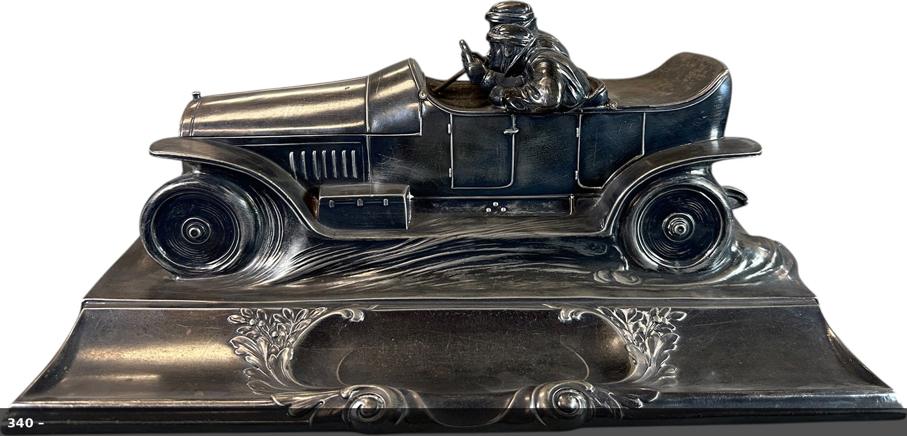 Silver-plated figural automobile desk set with inkwell, circa 1920s, Lot 340