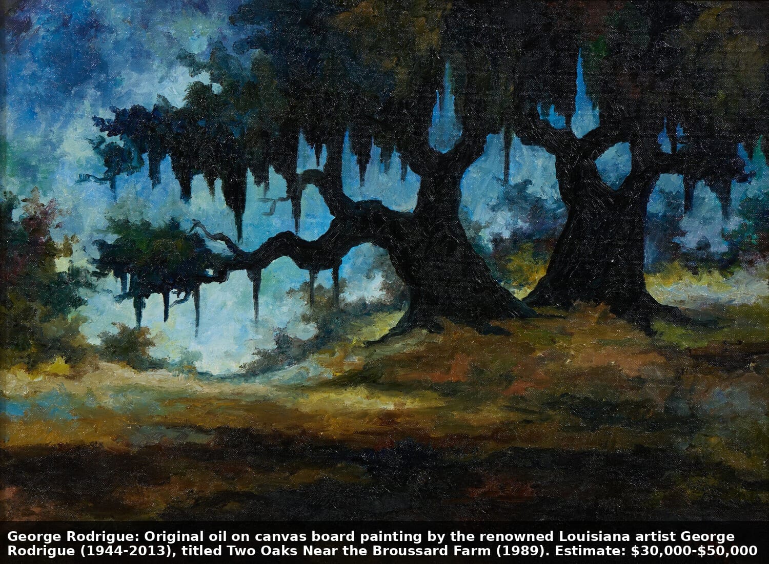 George Rodrigue, Two Oaks Near the Broussard Farm, 1989