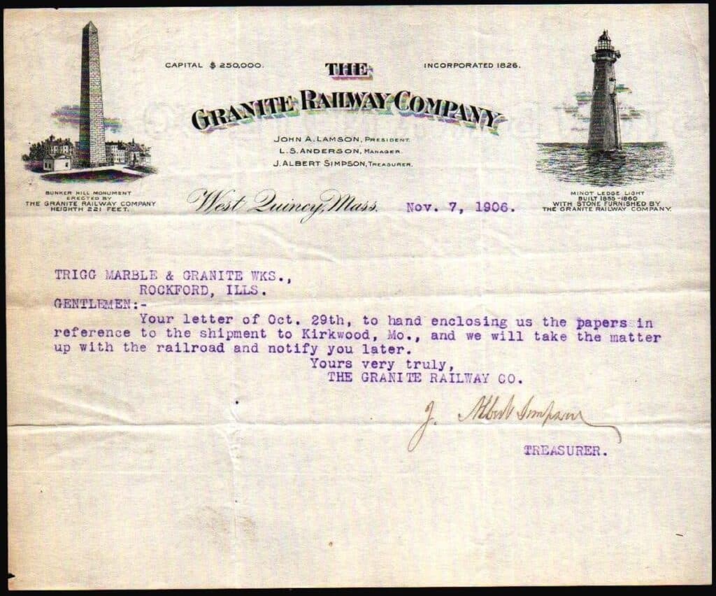 Granite Railway Letter