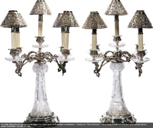 Liberace ABCG candelabra pair five-light hobstar