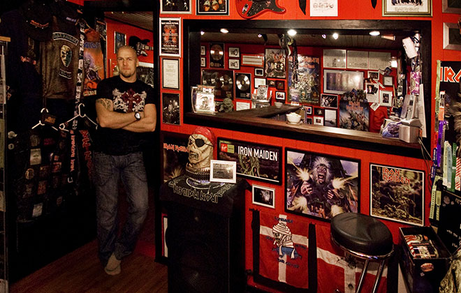 The largest collection of Iron Maiden memorabilia is 4,168 items and belongs to Rasmus Stavnsborg (Denmark), in Karlslunde, Denmark, on February 9, 2012.
He began listening to Iron Maiden in 1981 at the age of 8, and began collecting the band’s memorabilia a couple of years later. He has been to see the band in concert 
all over the world, including shows in Japan, India, Russia, Peru and Dubai.