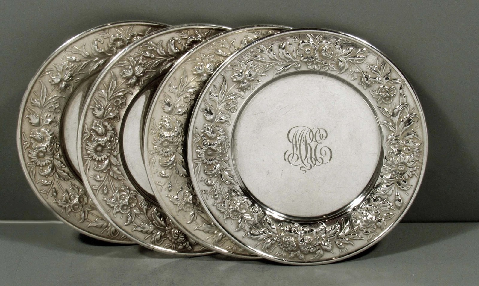 Kirk Sterling Silver Bread Plates & 1819 Antique George Hayter Portrait