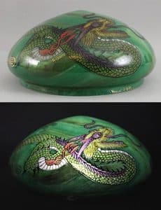 Antique Signed HANDEL Robert Godwin Reverse-Painted Glass DRAGON Lamp Shade.
