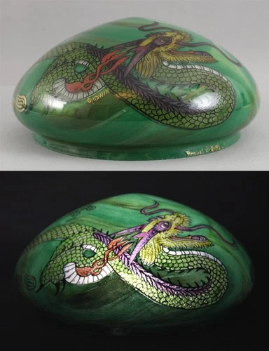 Antique Signed HANDEL Robert Godwin Reverse-Painted Glass DRAGON Lamp Shade.