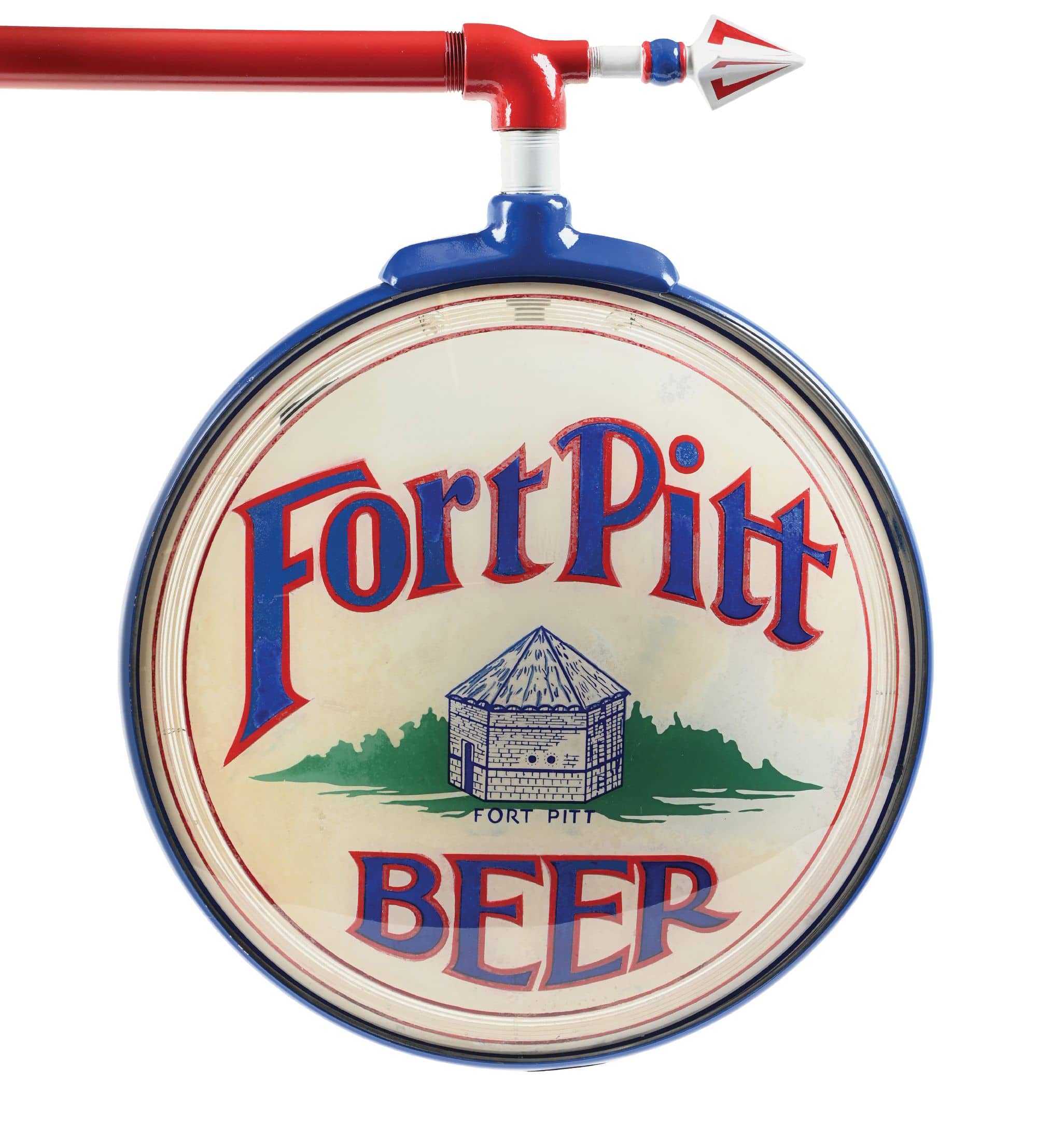 Fort Pitt Beer double-sided lighted reverse-on-glass hanging sign