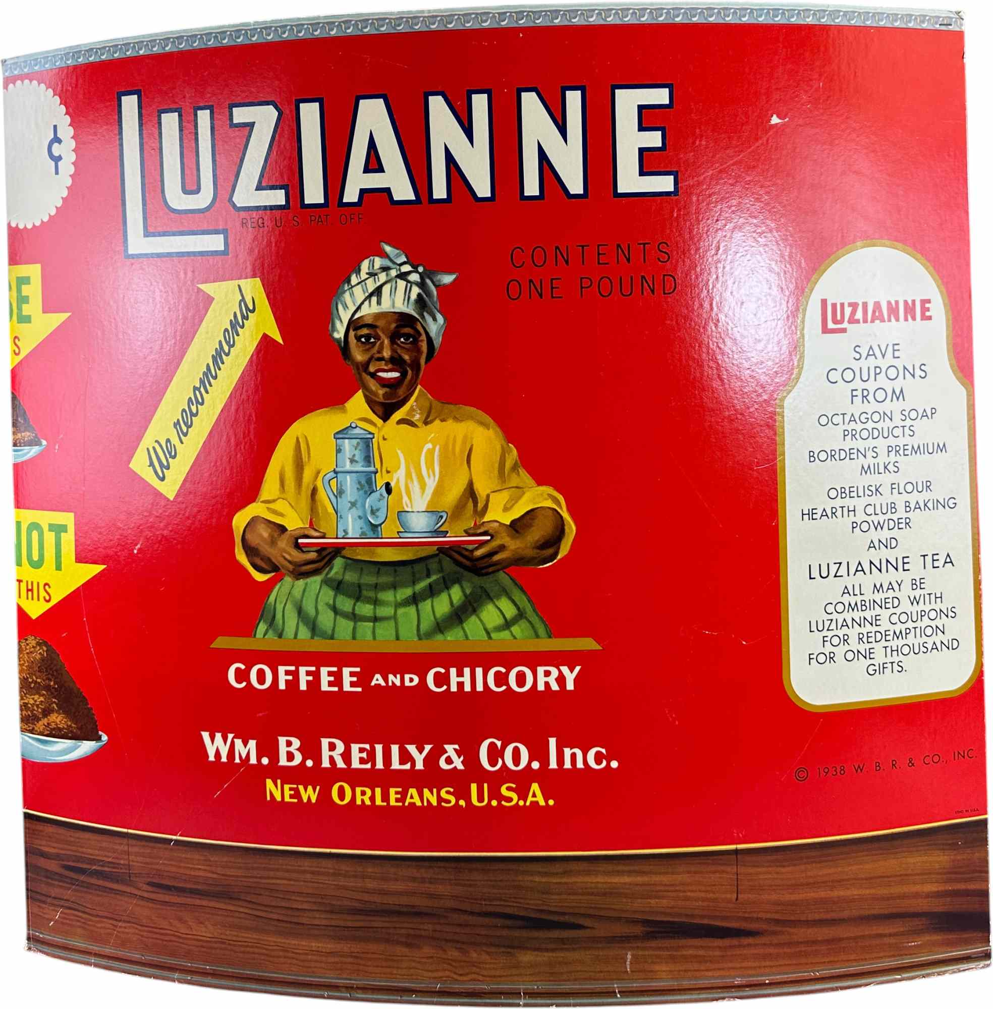 Luzianne Coffee and Chicory curved lithographed-tin advertising sign, 24 inches in diameter
