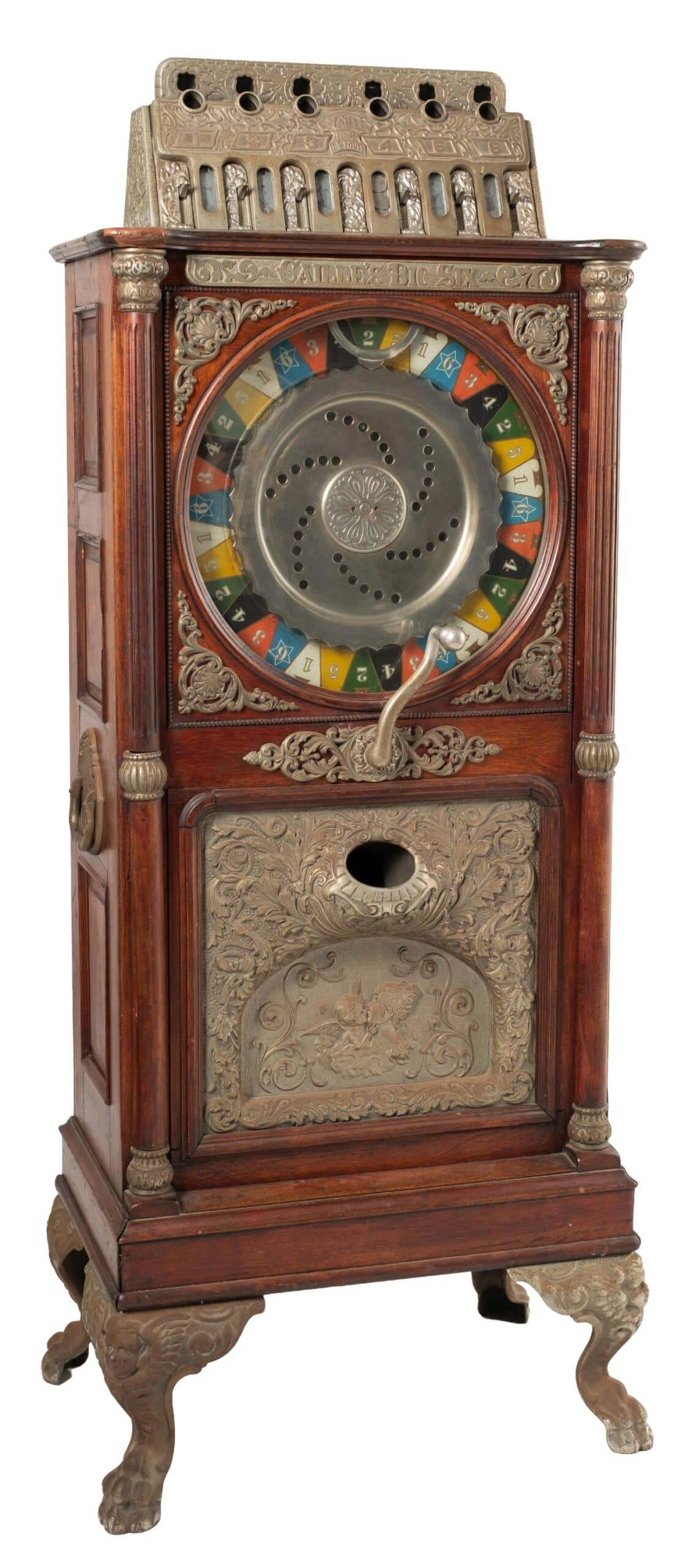 Circa-1904 Caille Brothers Big Six upright slot machine