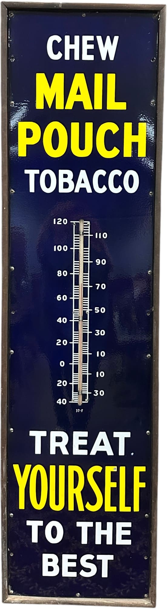 Mail Pouch Tobacco porcelain advertising thermometer, 73.5 inches tall