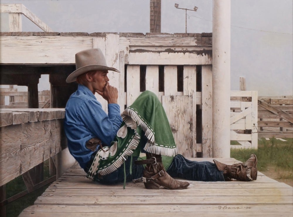 James Bama, The Rookie Bronc Rider, Stampede Grounds, Cody Wyoming, 1974