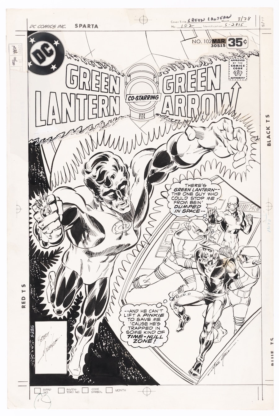 Lot 114: Mike Grell, original cover art for Green Lantern Vol. 2 #102, DC Comics, March 1978