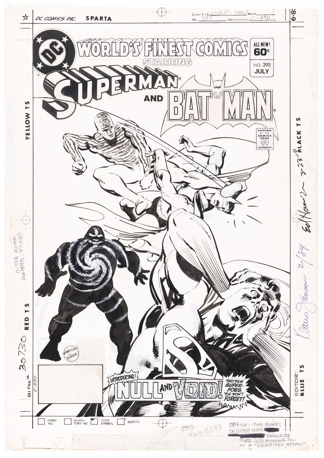 Lot 120: Ed Hannigan and Klaus Janson, original cover art for World's Finest #293, DC Comics, July 1983