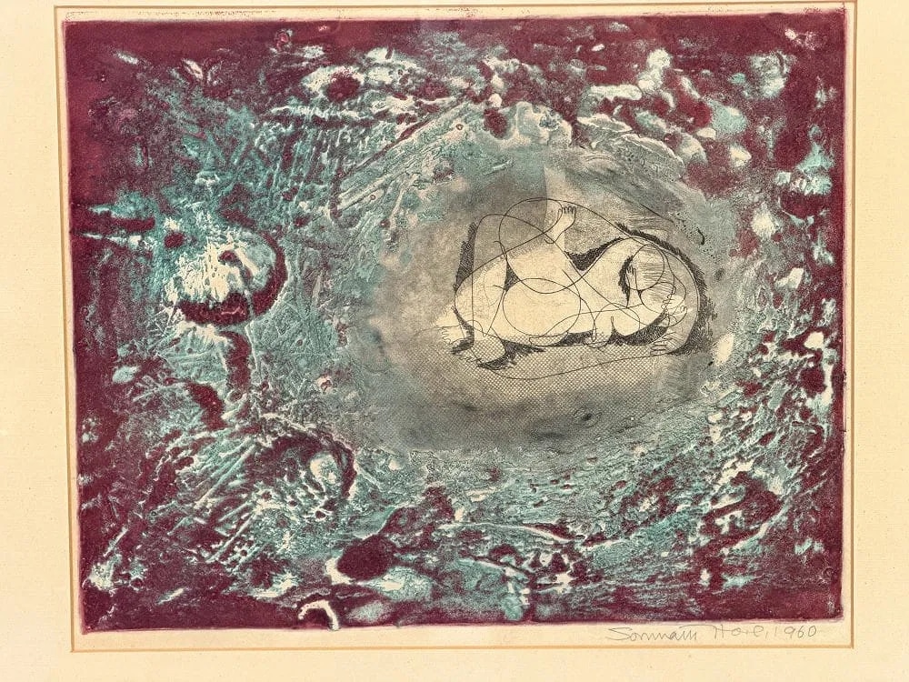 Somnath Hore, Genesis, color etching and aquatint, 1960
