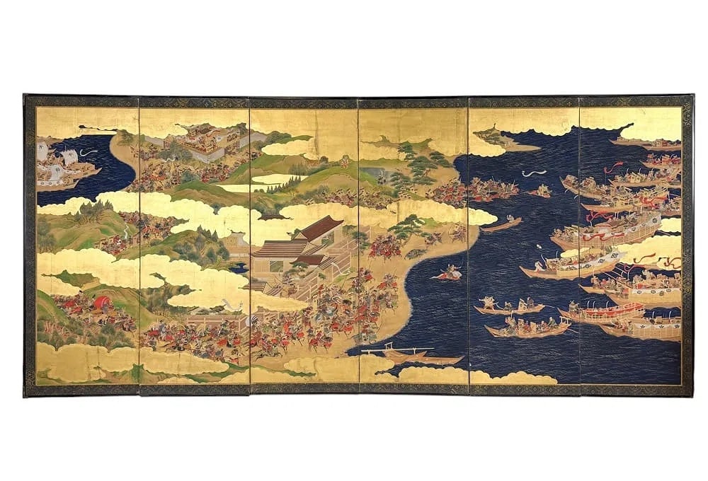 Japanese six-panel folding screen, byobu, late Edo-Meiji period