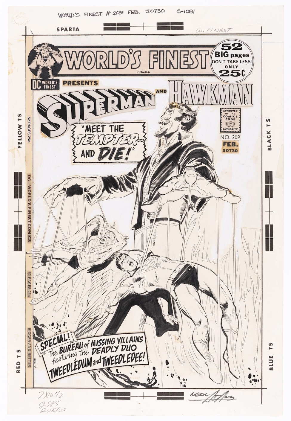Lot 70: Neal Adams, original pen-and-ink cover art for World's Finest #209, DC Comics, Feb. 1972