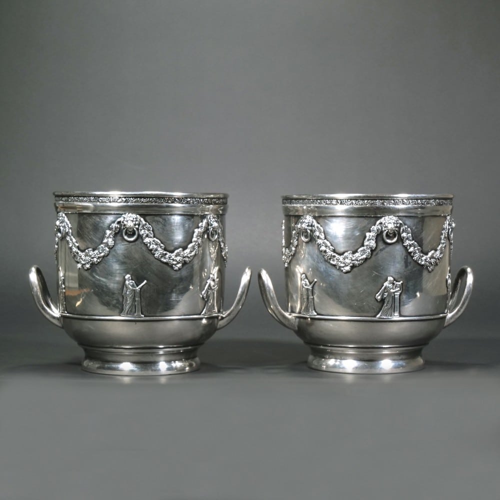 Pair of National Silver Company sterling silver Italian wine coolers
