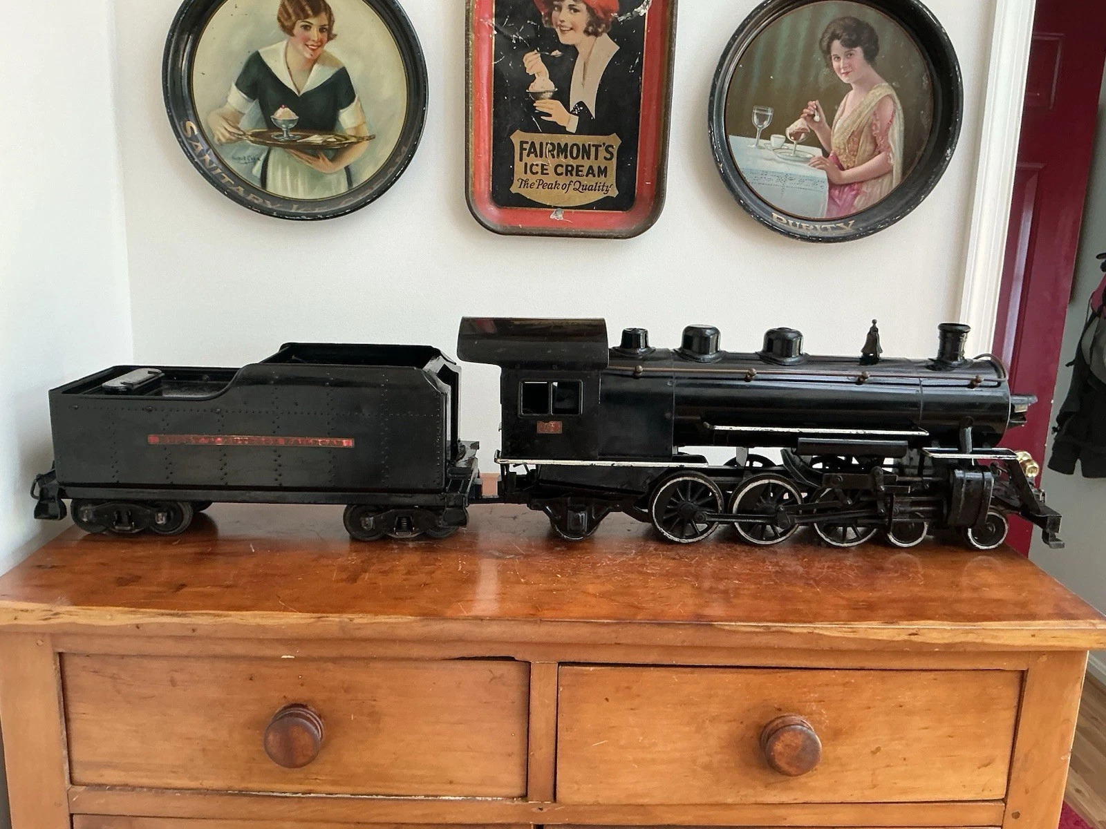 Saxophone and a Massive 43” Antique Buddy L Outdoor Locomotive & Tender from the 1920s