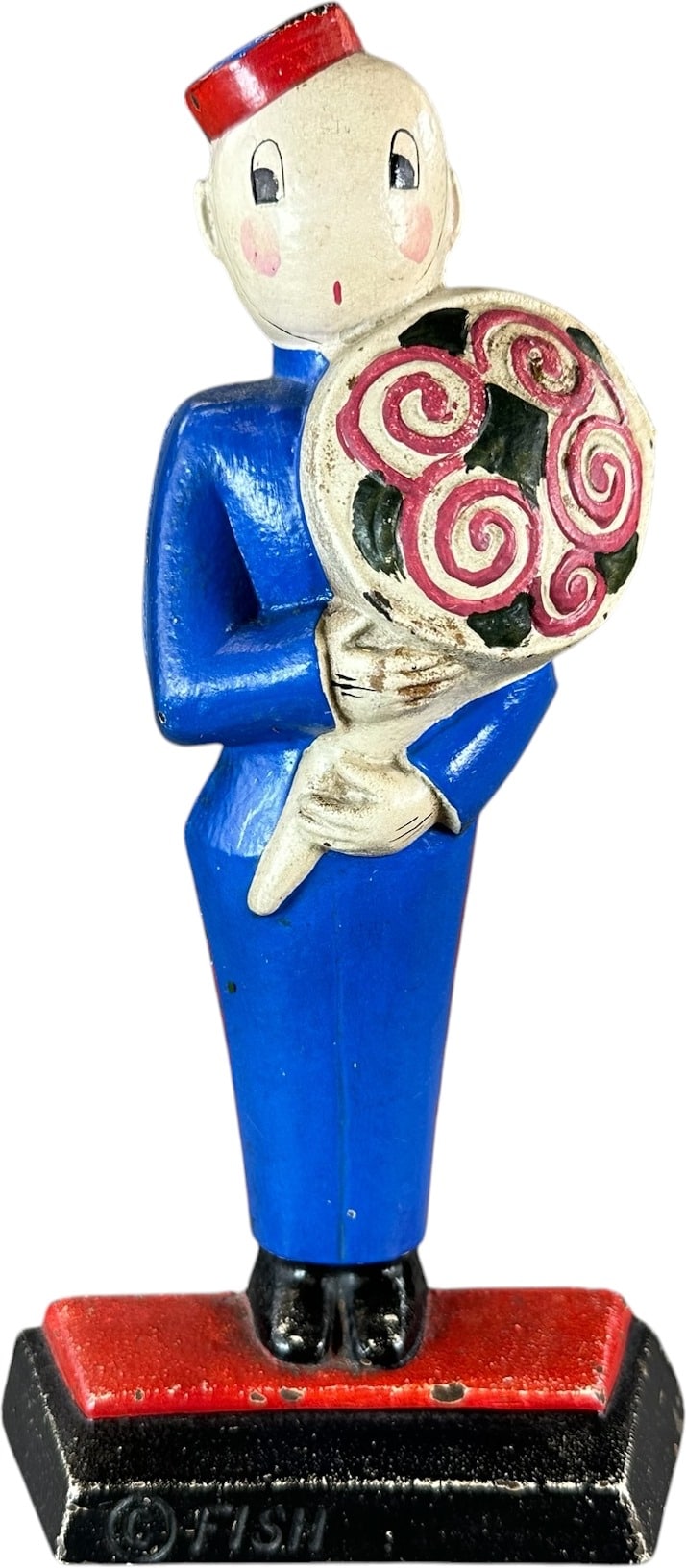 Hubley Messenger Boy doorstop, Art Deco design signed FISH 249