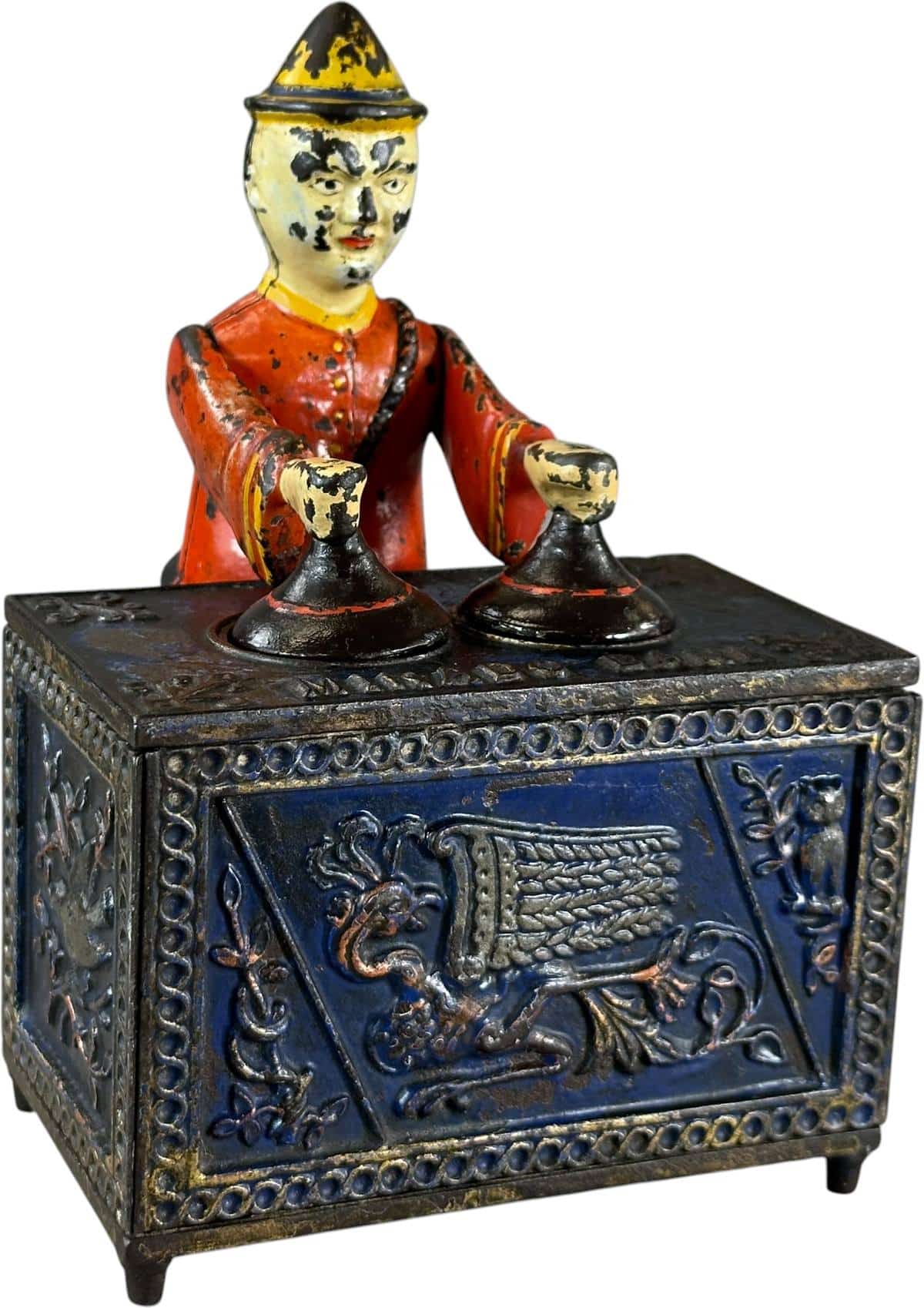 Kyser and Rex Mikado mechanical bank, circa 1866, blue-table version