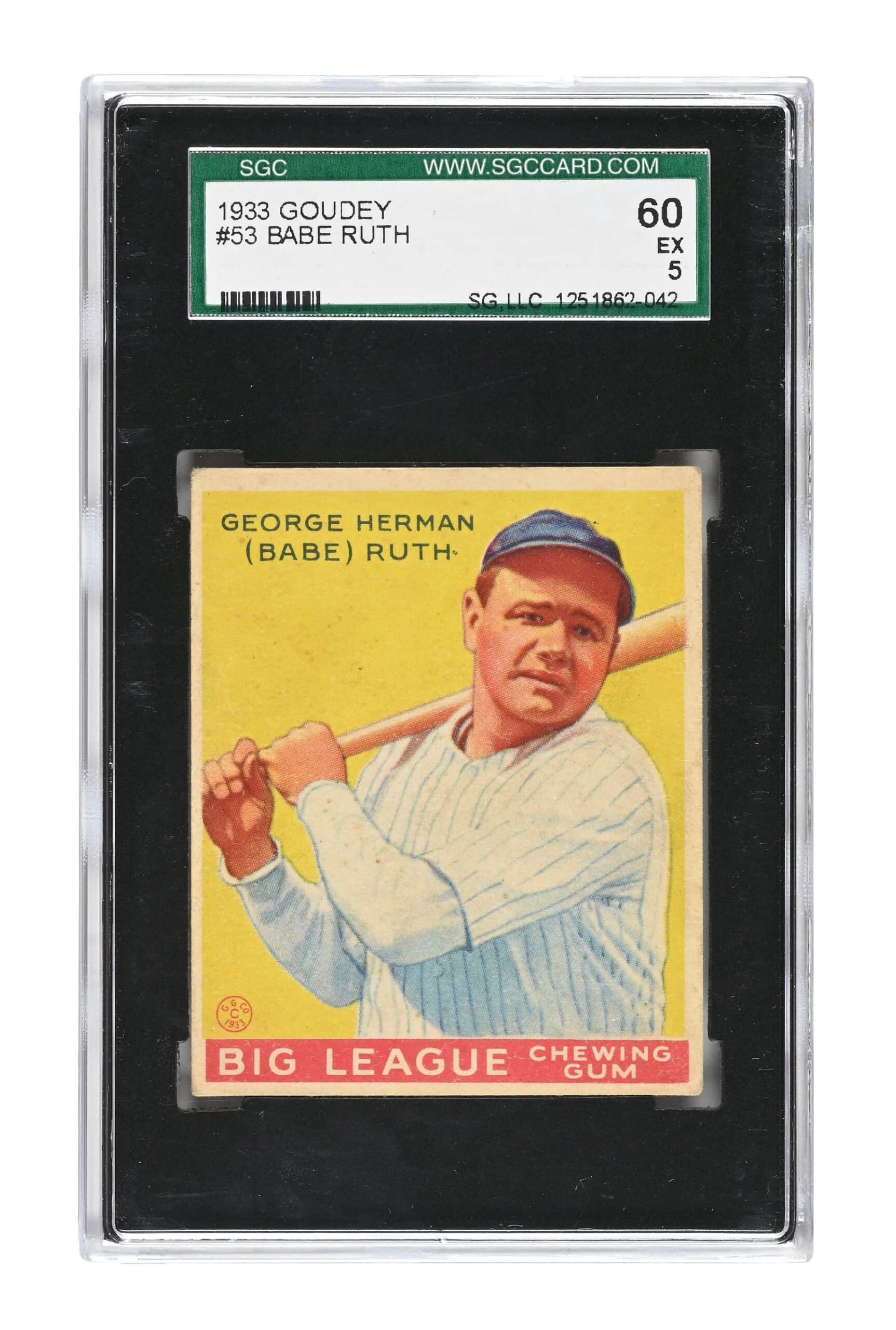 1933 Goudey #53 Babe Ruth baseball card, graded SGC 60 EX 5